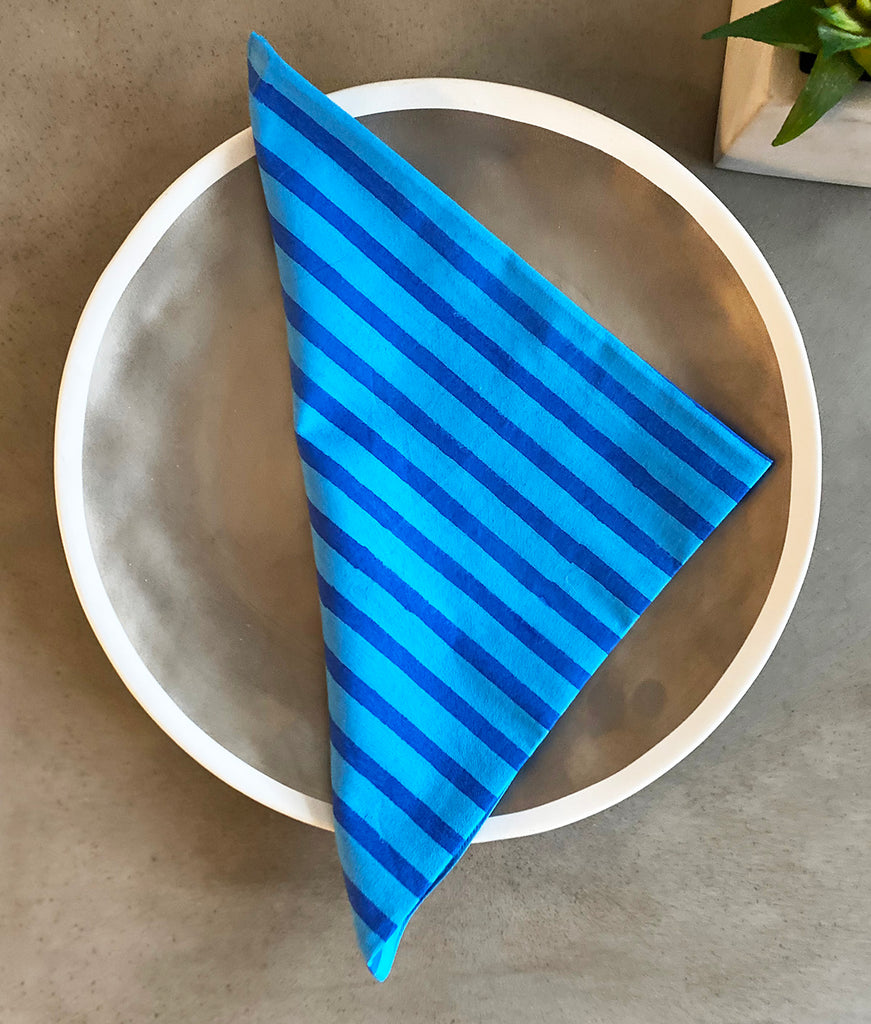 Set of 4 Cotton Napkins | Blue Stripe