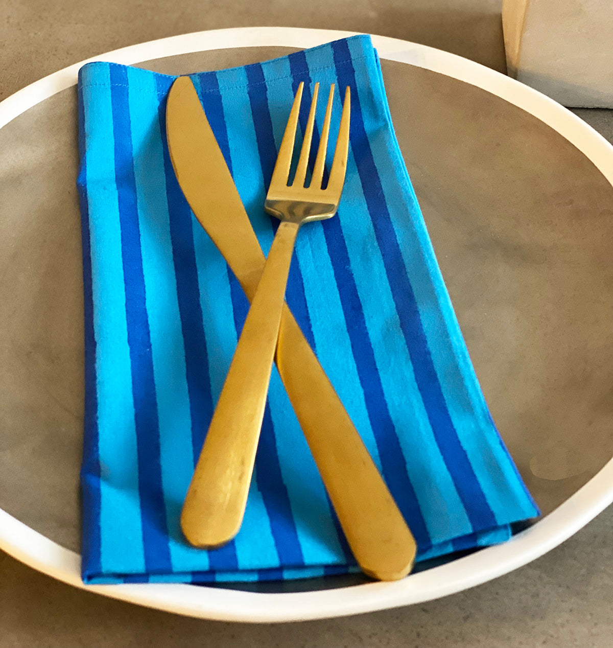 Set of 4 Cotton Napkins | Blue Stripe