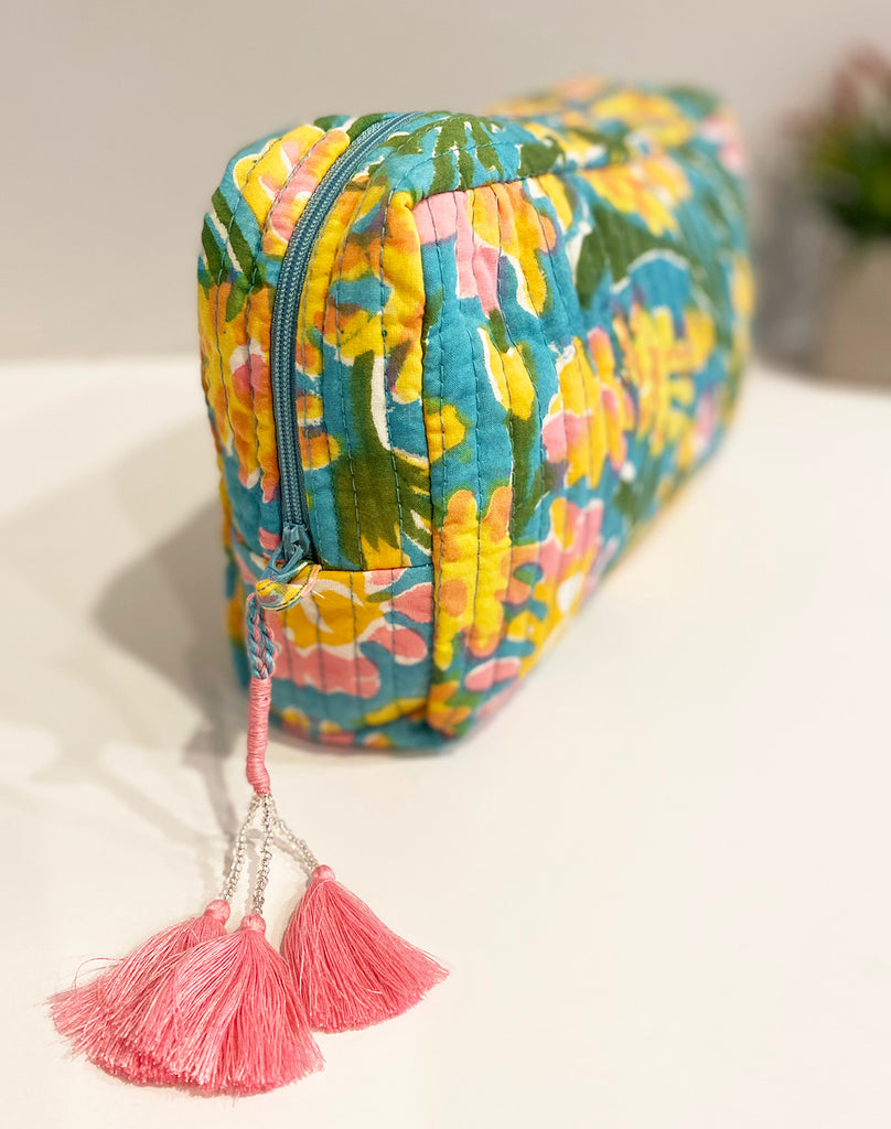 Crescent Waterproof Cosmetic Bag | Aqua Floral