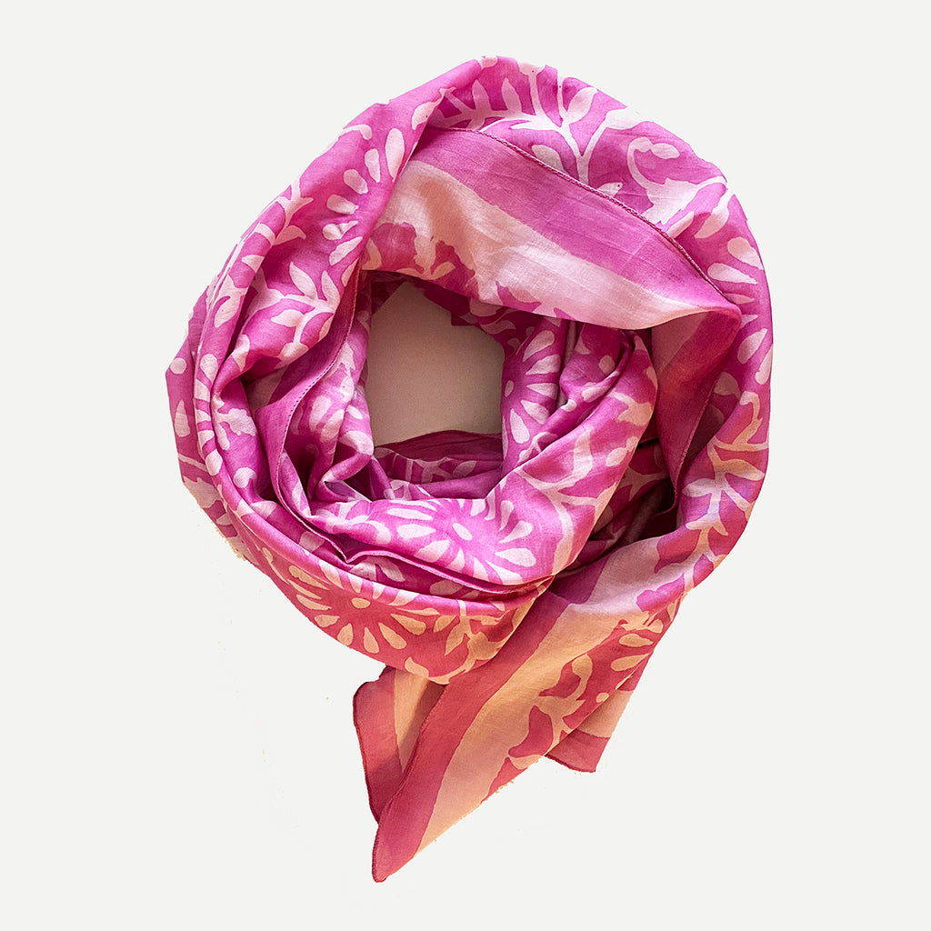 Cotton Silk Scarf | Blooms Pink