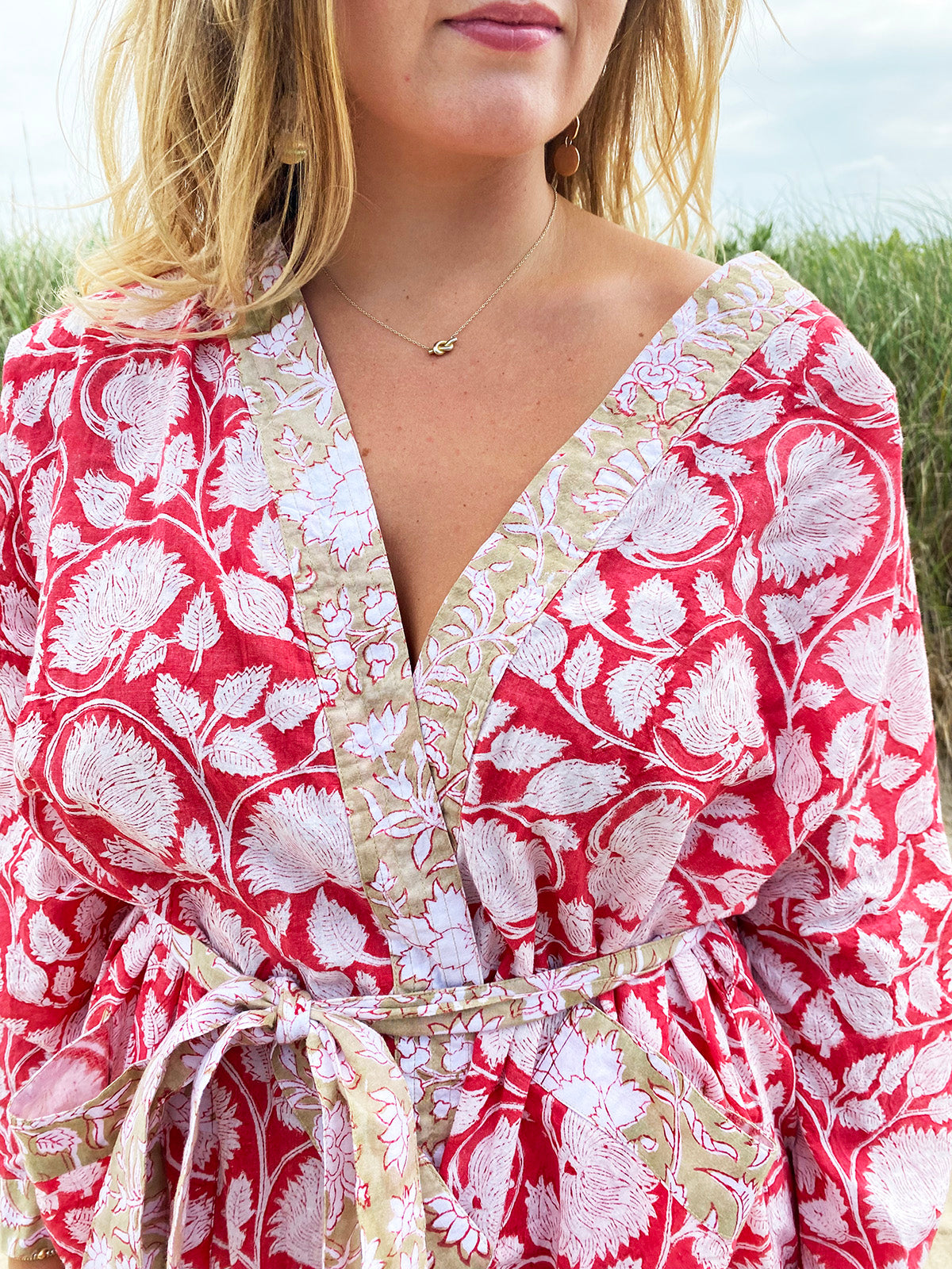 Kerala Short Robe | Red Floral