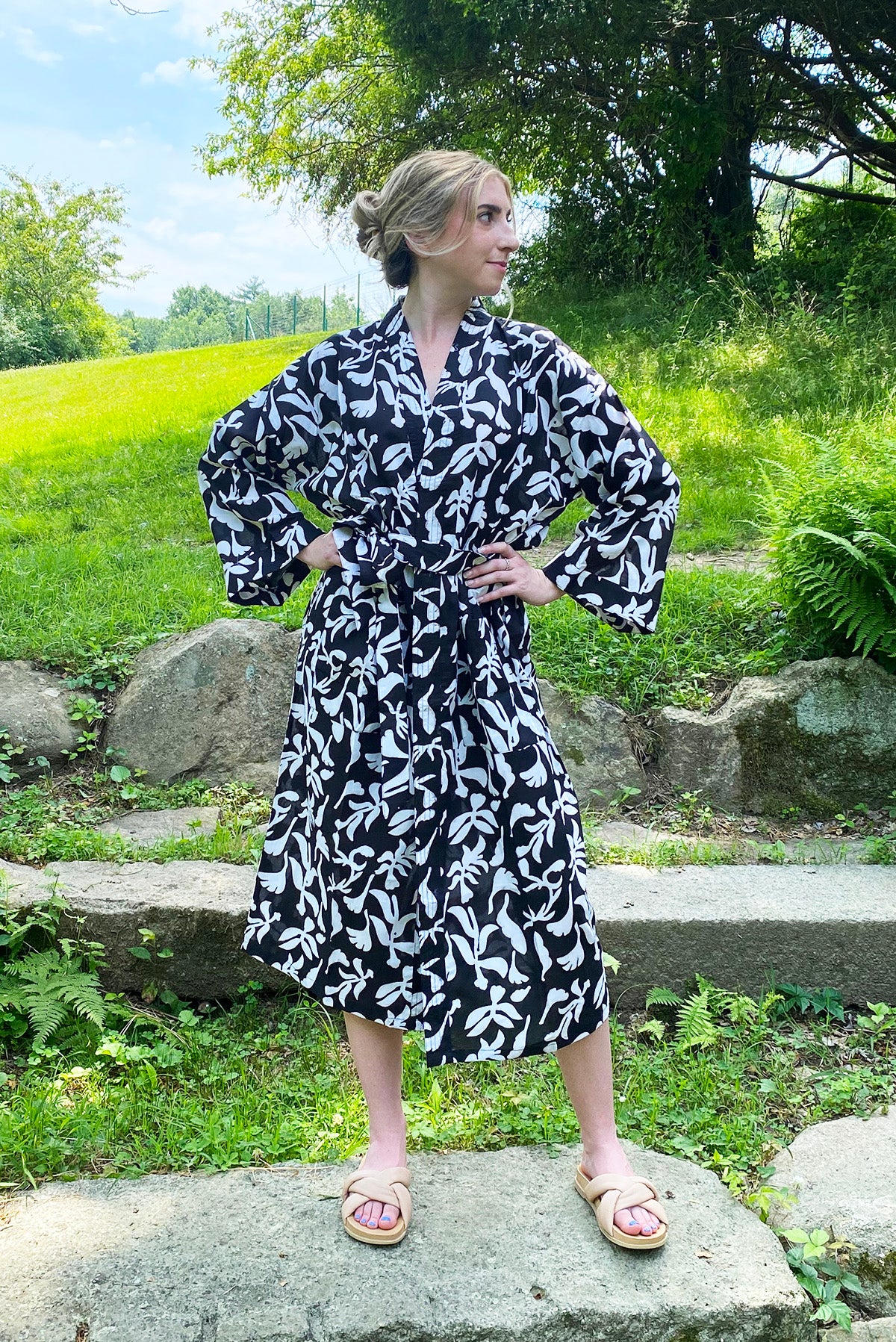 Amisha Block Print Kerala Long Robe | Collage Black – Amisha Design