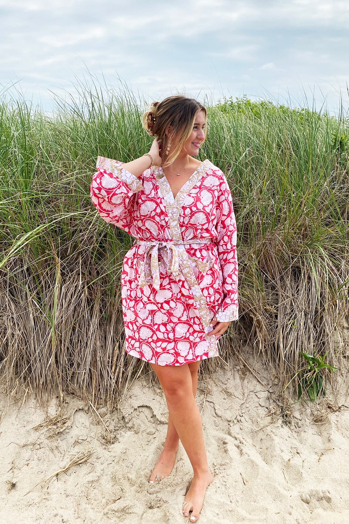 Kerala Short Robe | Red Floral