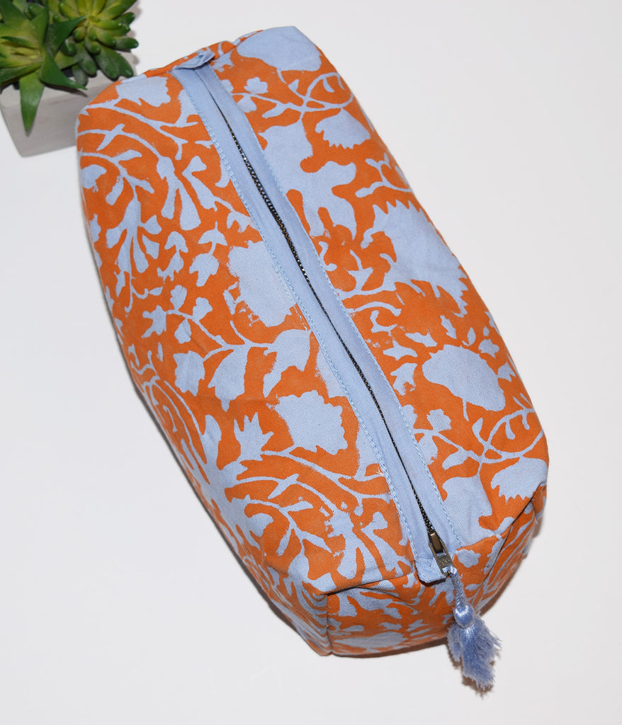 Large Canvas Waterproof Toiletry Bag | Shadow Floral Orange