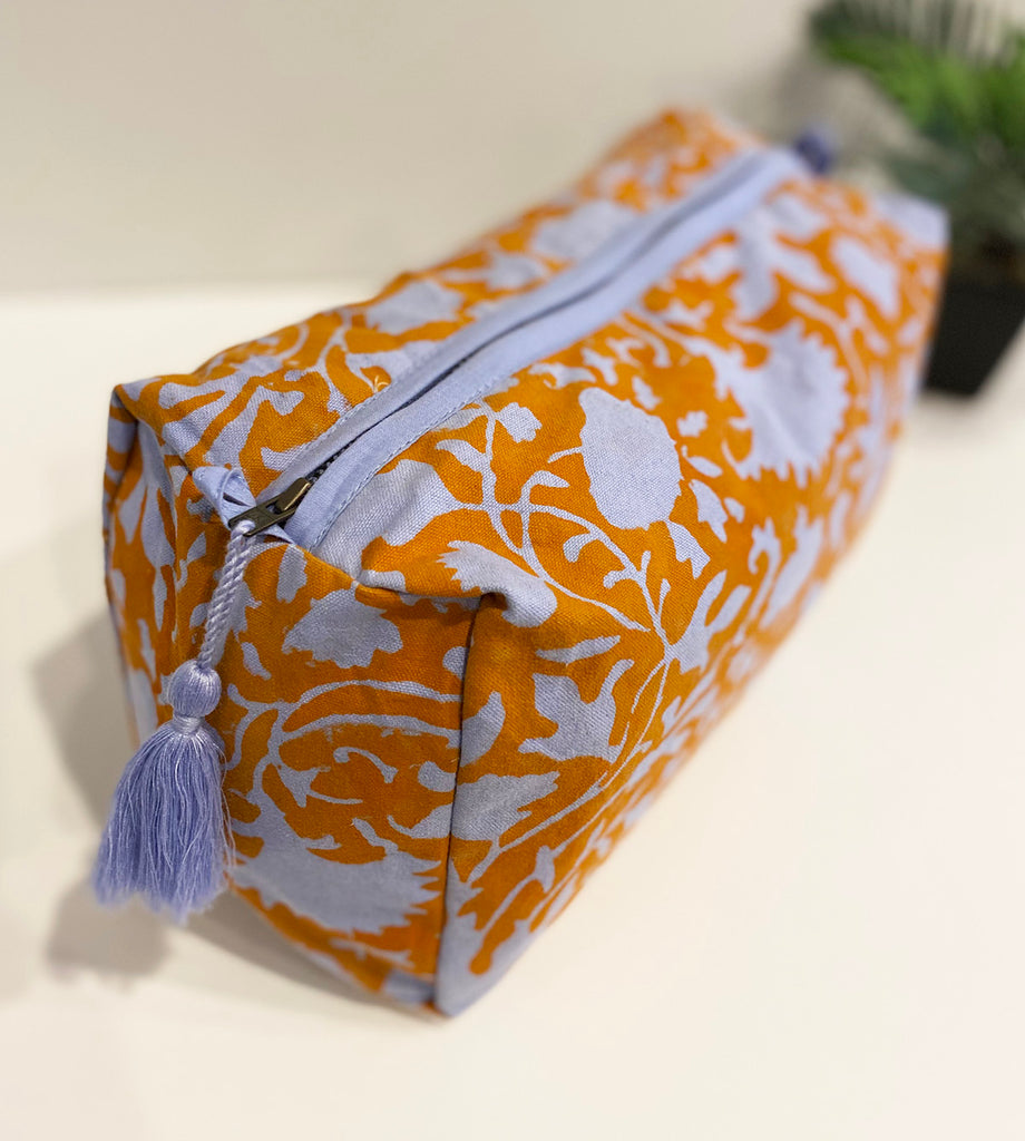 Large Canvas Waterproof Toiletry Bag | Shadow Floral Orange