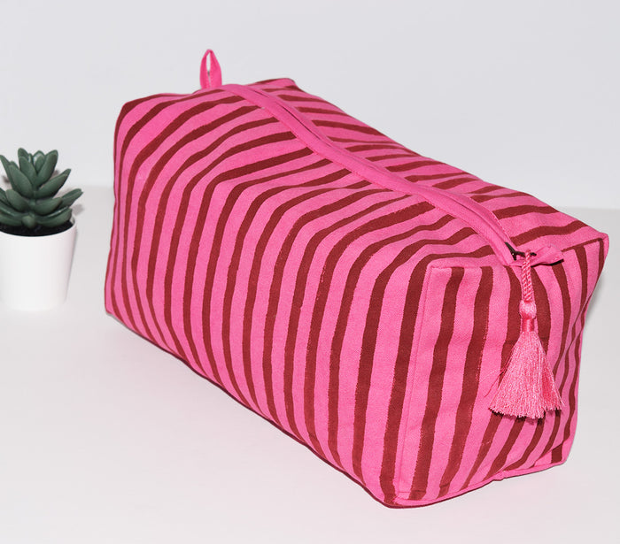 Large Canvas Waterproof Toiletry Bag | Berry Stripe