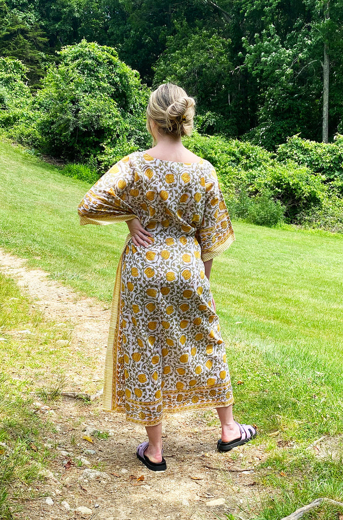 Border Print Long Kaftan | Lemon