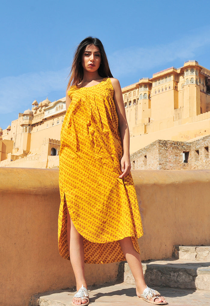 Athens Dress | Crescent Dot Yellow