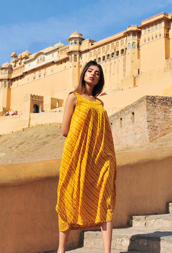 Athens Dress | Crescent Dot Yellow