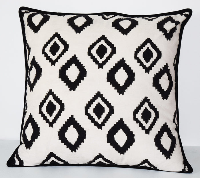 Cotton Throw Pillow | Bali White + Black
