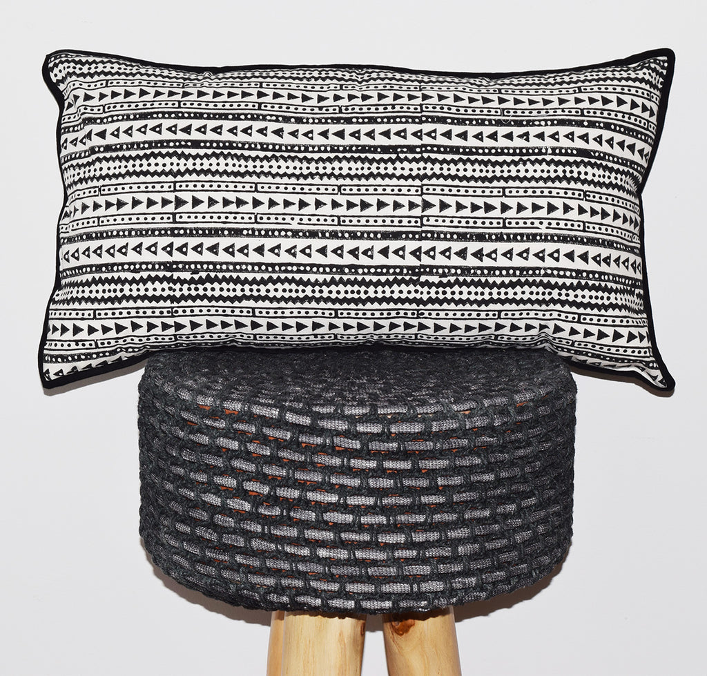 Cotton Lumbar Pillow | Shela Black + White