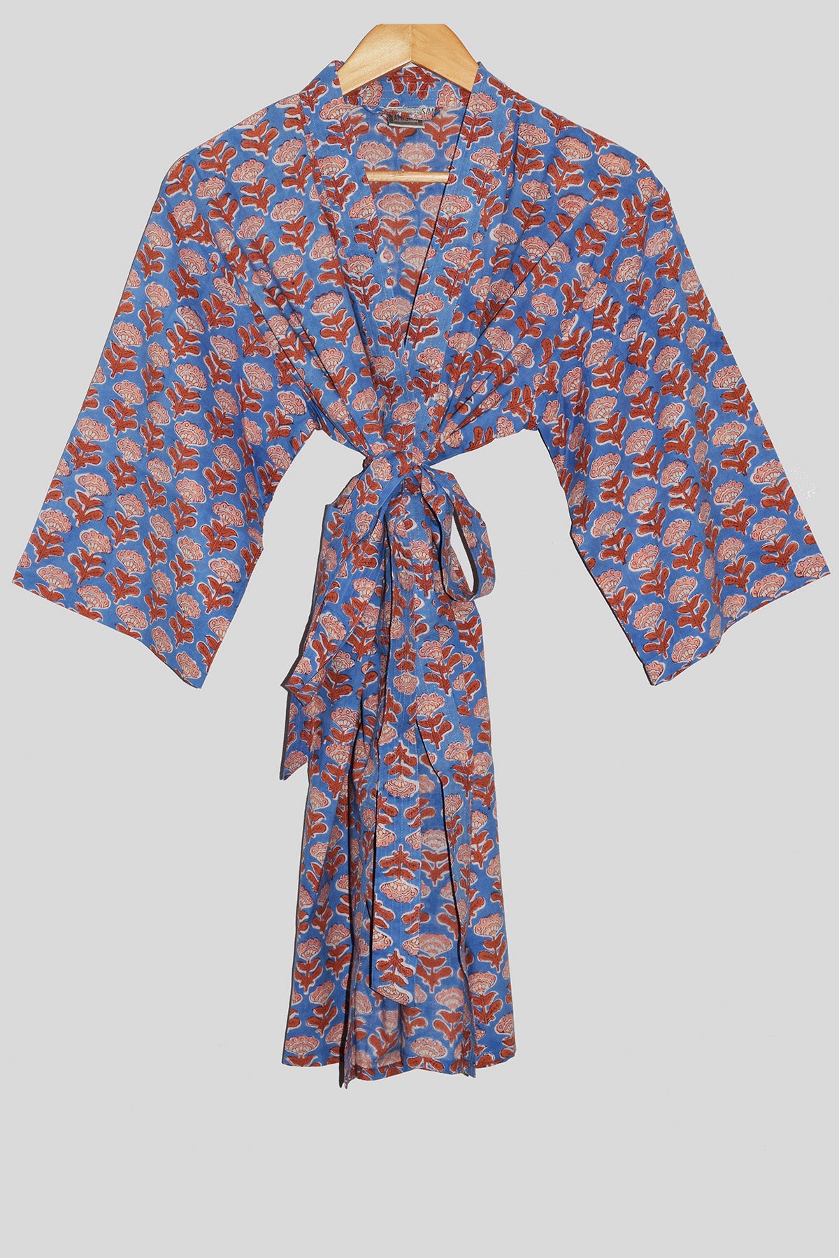 Kerala Short Robe | Block Floral Sky