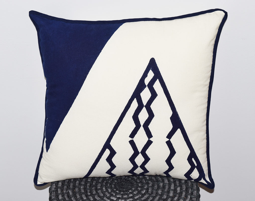 Cotton Throw Pillow | Triangles Indigo