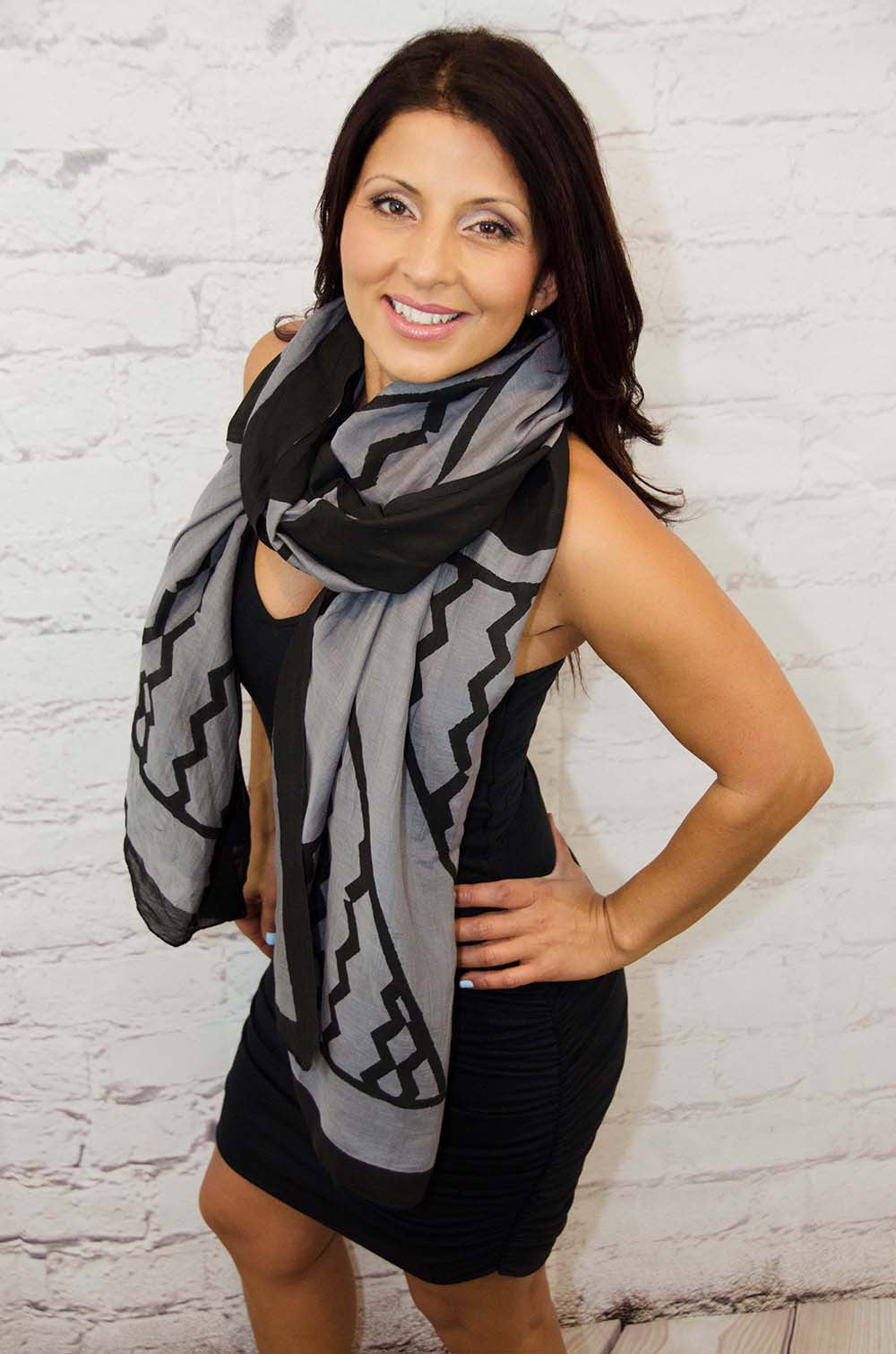 Cotton Silk Scarf | Triangles Gray
