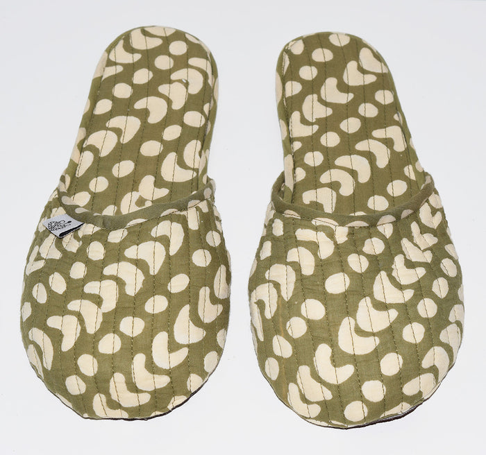 House Slippers | Crescent Dot Olive