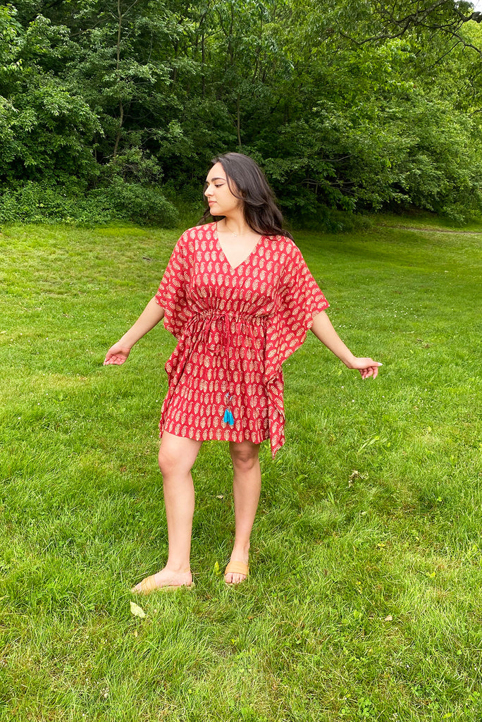 Amisha Short Kaftan | Mini Leaf Saffron