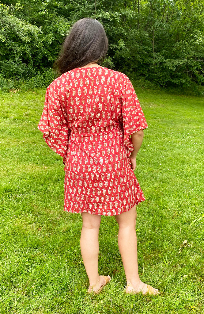 Amisha Short Kaftan | Mini Leaf Saffron