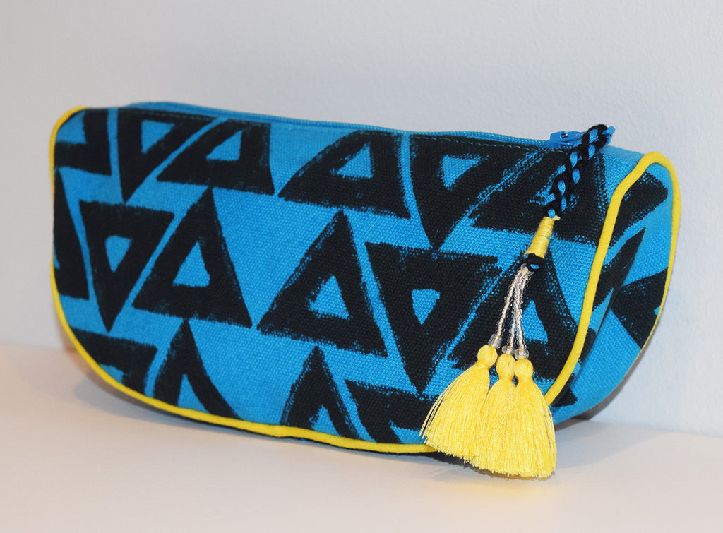 Canvas Cosmetic Pouch | Triangles Azure