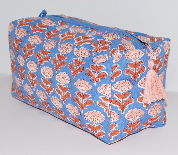 Large Canvas Waterproof Toiletry Bag | Block Floral Sky